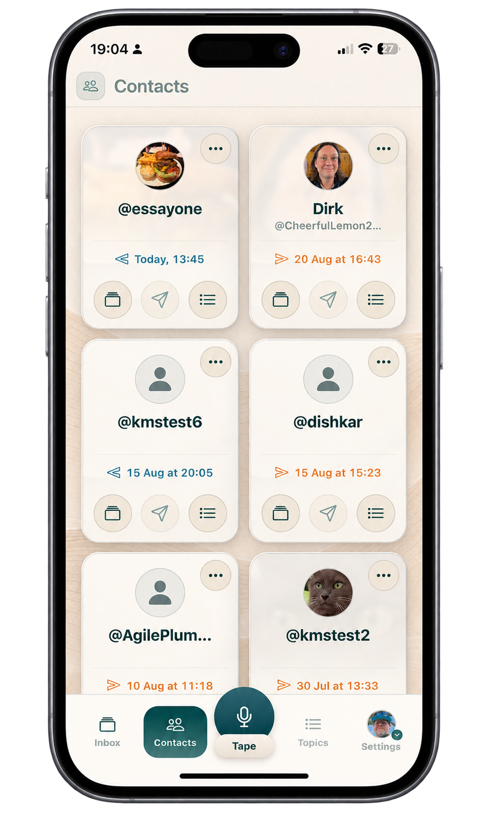Retape contacts screen