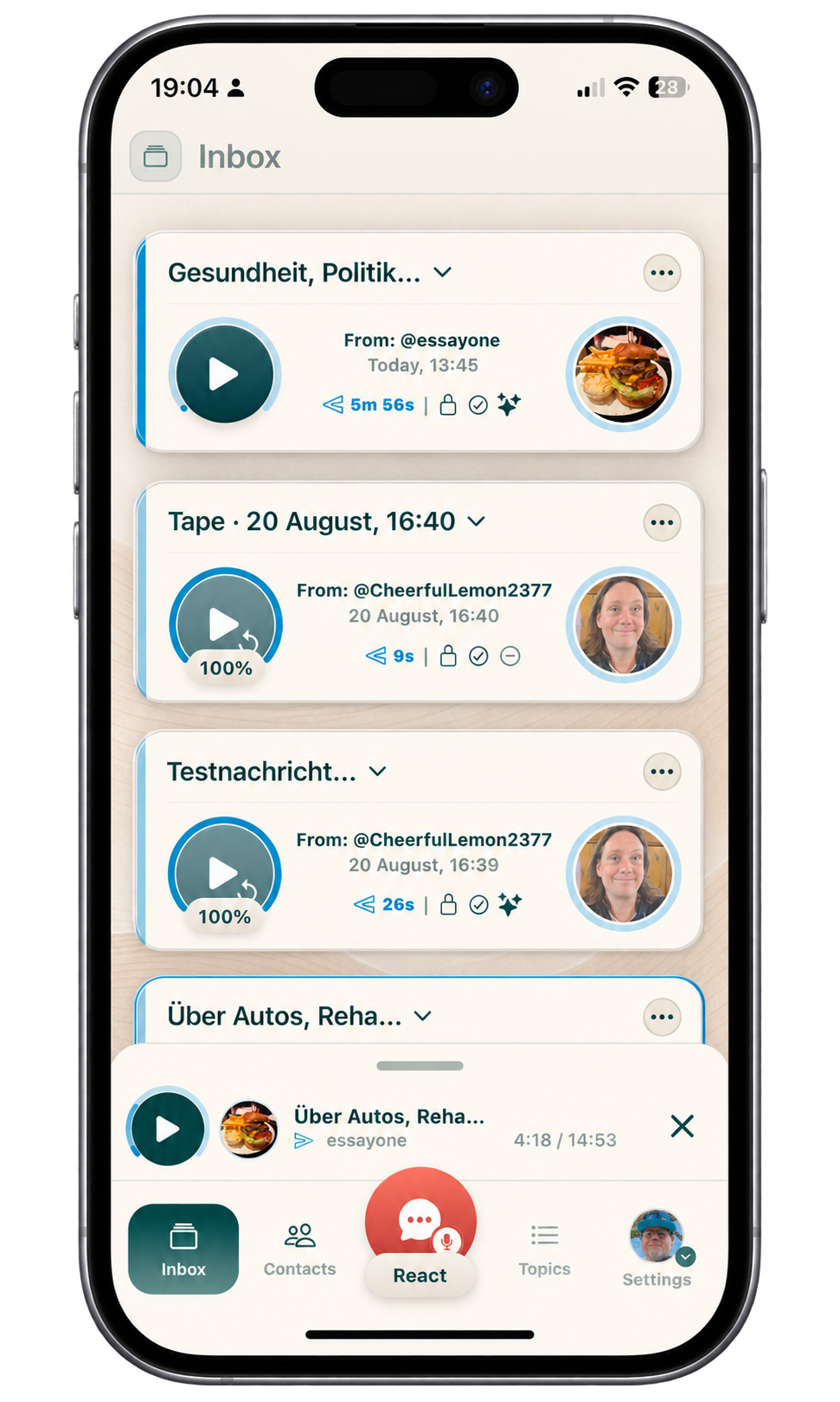 Retape inbox with received voice Tapes