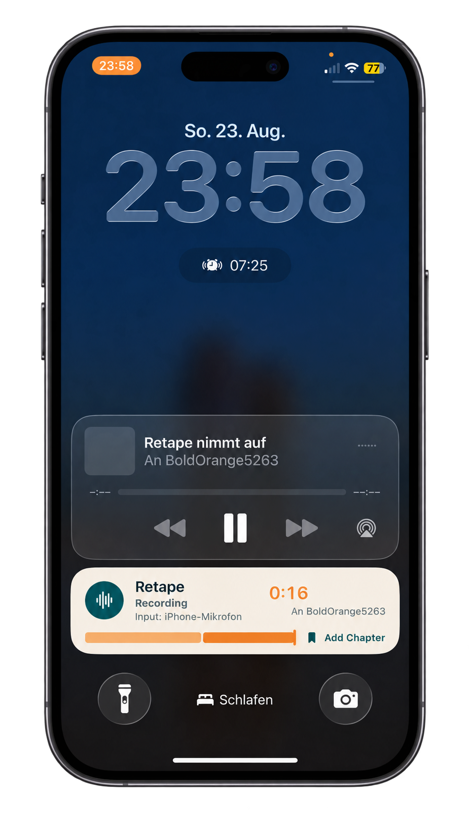 Retape recording shown on an iPhone lock screen