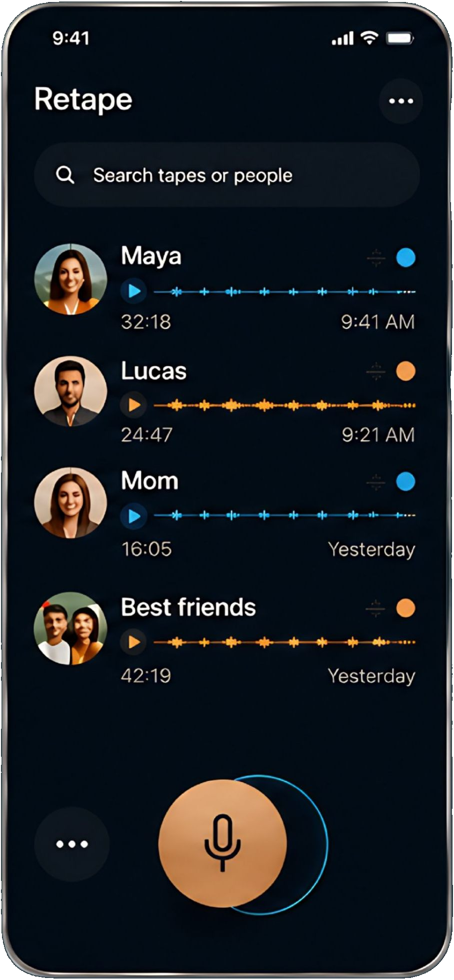 Retape inbox screen with long tapes from close people