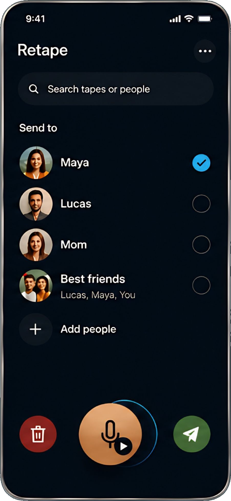 Retape send screen for choosing close people