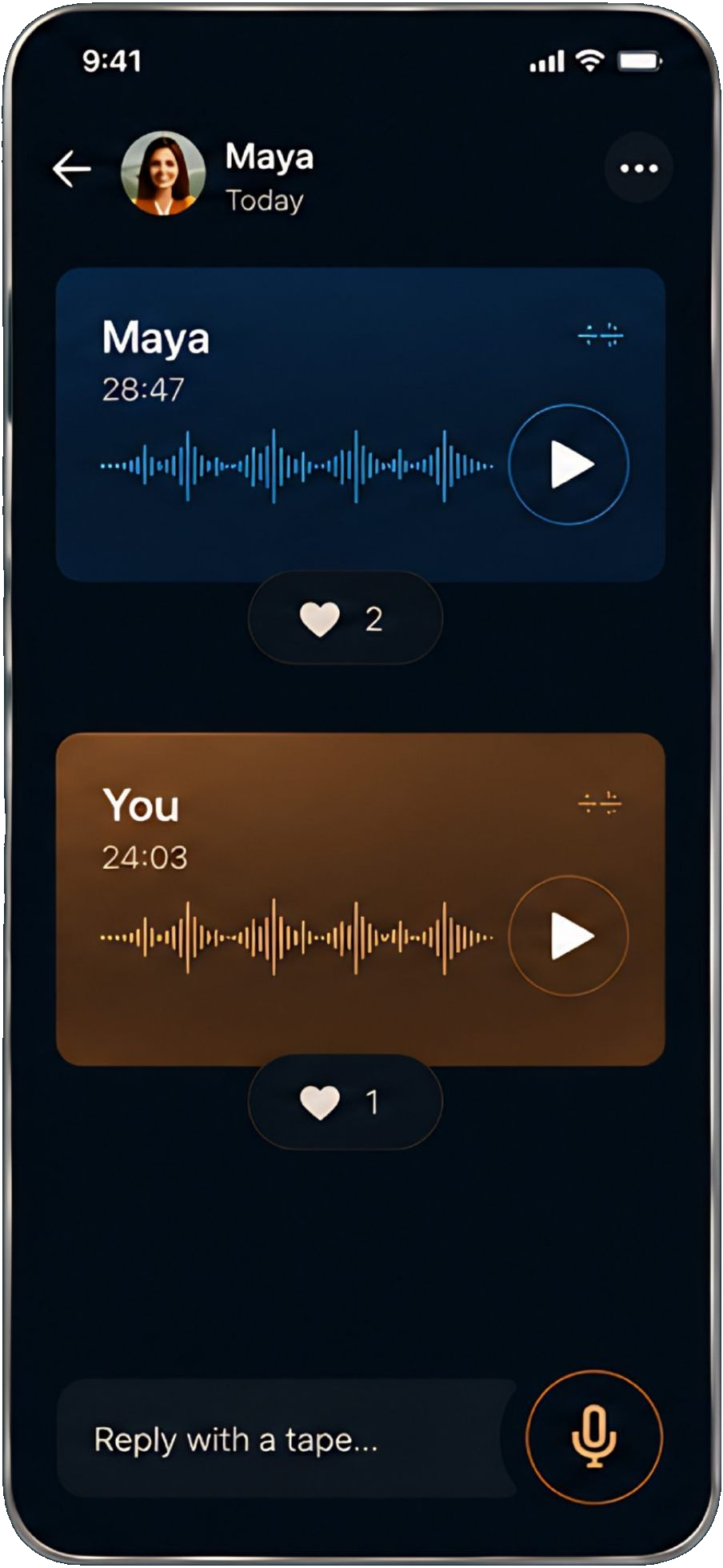 Retape conversation screen with tape replies